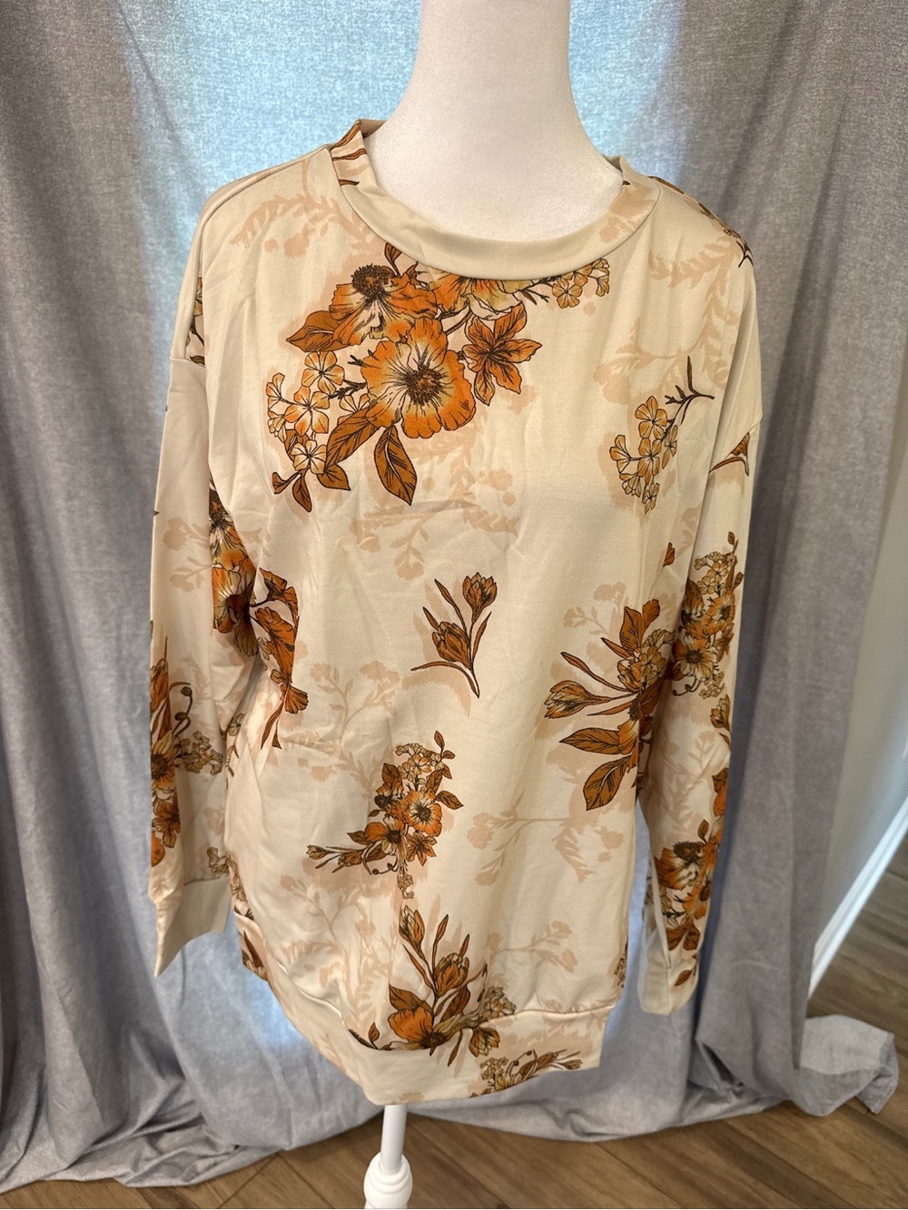NWOT Small Floral Crew Neck Fall Relaxed Fit Long Sleeve Sweatshirt Boho Rustic